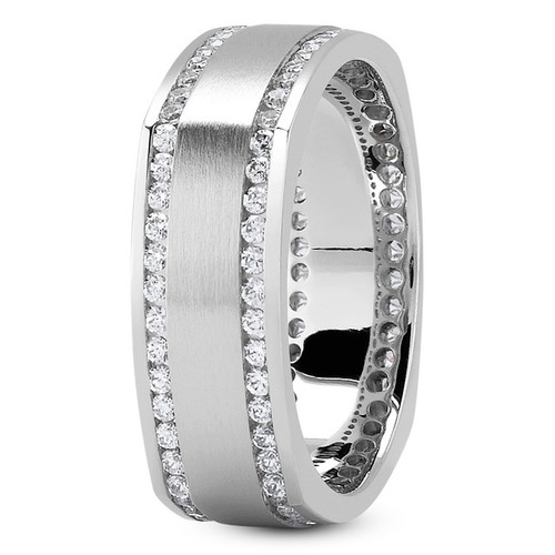 Men's Diamond Eternity Wedding Band 2-Row Brushed Euro Ring