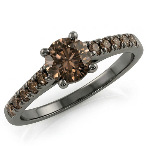 1 Carat Fancy Brown Diamond Engagement Ring 14k Black Gold