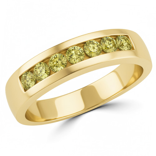 Men's Channel Set Yellow Diamond Wedding Band Gold Ring