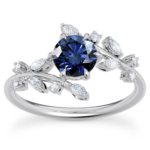 Floral Blue Sapphire Diamond Nature-Inspired Engagement Ring