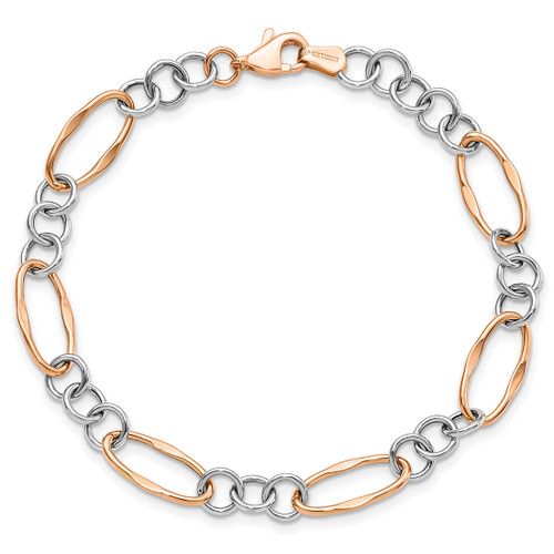 Fancy 14k White Rose Gold Polished Link Bracelet