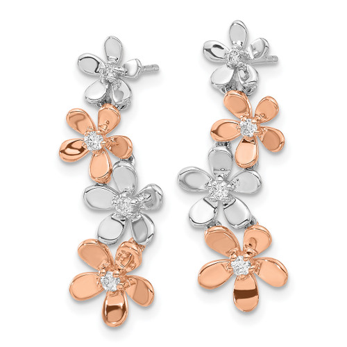 Diamond Flower Drop Dangle Earrings 14k White Rose Gold
