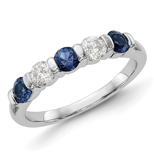 Alternating Blue Sapphire Diamond 5-Stone Anniversary Ring