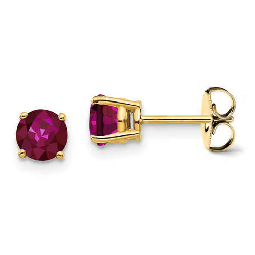 Natural Red Ruby Stud Earrings 14k Yellow Gold