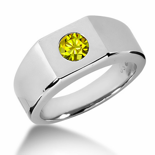 Unique Fancy Canary Yellow Diamond Men's Solitaire Ring