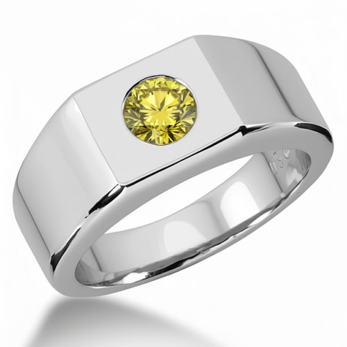 Unique Fancy Canary Yellow Diamond Men's Solitaire Ring