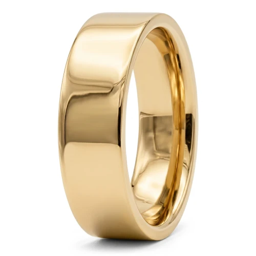 Polished Flat 18k Yellow Gold Wedding Band Men's Ring