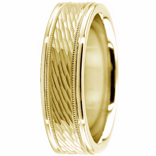 Diamond-Cut 18k Yellow Gold Wedding Band Comfort-Fit Ring