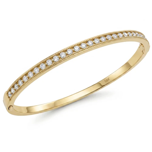 Diamond Hinged Bangle Bracelet With Milgrain 14k Yellow Gold