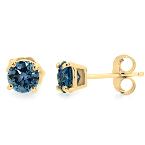 Fancy Blue Diamond Stud Earrings 14k Yellow Gold