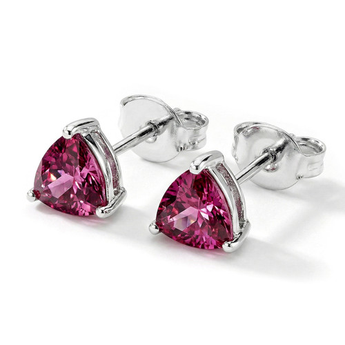 Triangular Cut Pink Tourmaline Stud Earrings 14k White Gold