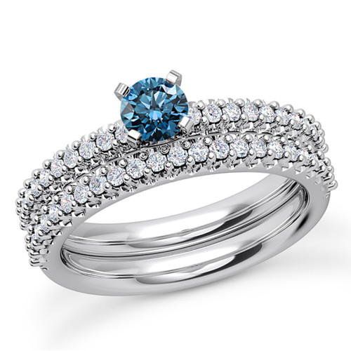 Matching Blue Diamond Engagement Wedding Ring Set