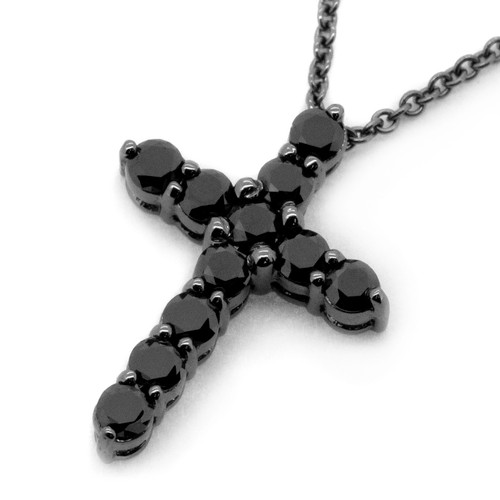 Black Diamond Cross Pendant Necklace 14k Black Gold
