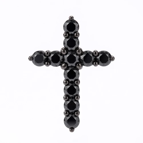 Black Diamond Cross Pendant Necklace 14k Black Gold