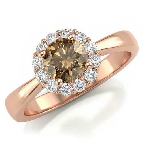 Fancy-Brown Diamond Halo Engagement Ring 14k Rose Gold