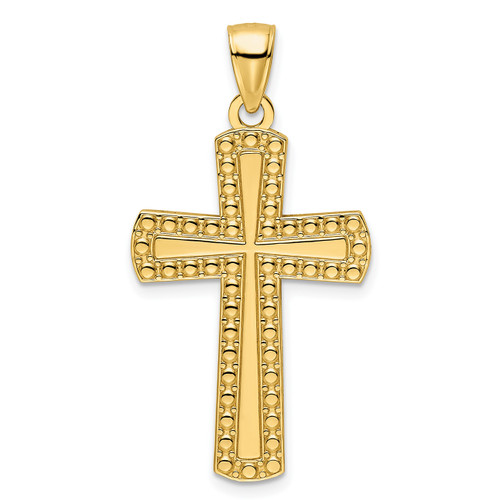 Beaded Cross Pendant Solid 14k Yellow Gold