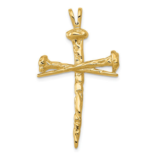 14k Yellow Gold Nail Cross Pendant Polished Necklace