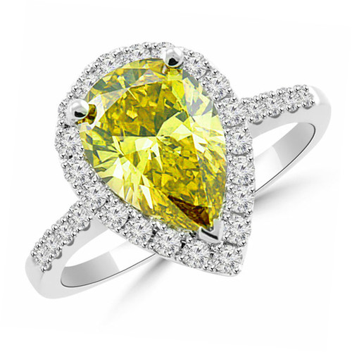 2 Carat Pear-Cut Yellow Diamond Engagement Ring Halo Design