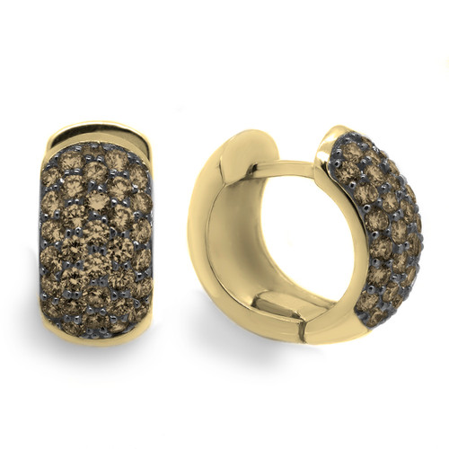 Fancy Brown Diamond Pave-Set Hoop Earrings 14k Yellow Gold