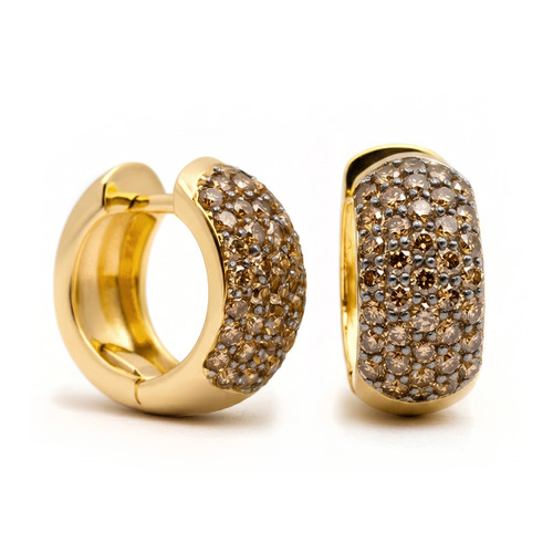 Fancy Brown Diamond Pave-Set Hoop Earrings 14k Yellow Gold