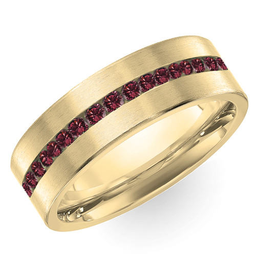 Ruby Wedding Ring Men's Satin 14k Yellow Gold Eternity Ring