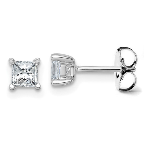 1 Carat Princess Cut Lab Grown Diamond Stud Earrings 14k White Gold