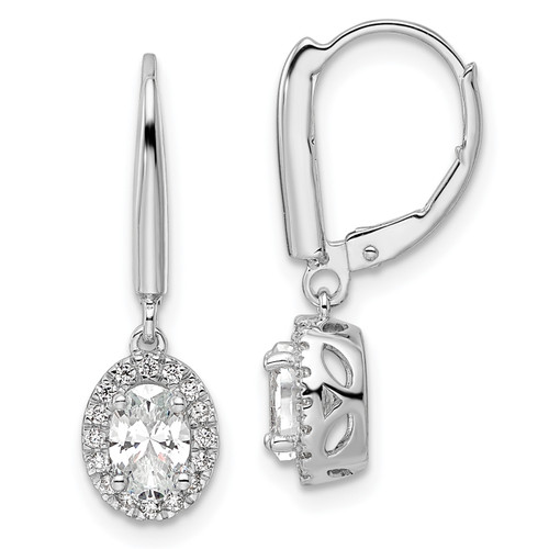 1.20ct Oval Lab Grown Diamond Halo Drop Earrings 14k White Gold