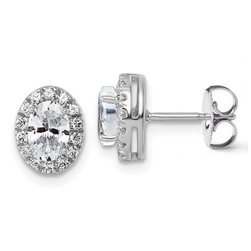 Oval Lab Grown Diamond Halo Stud Earrings 14k White Gold