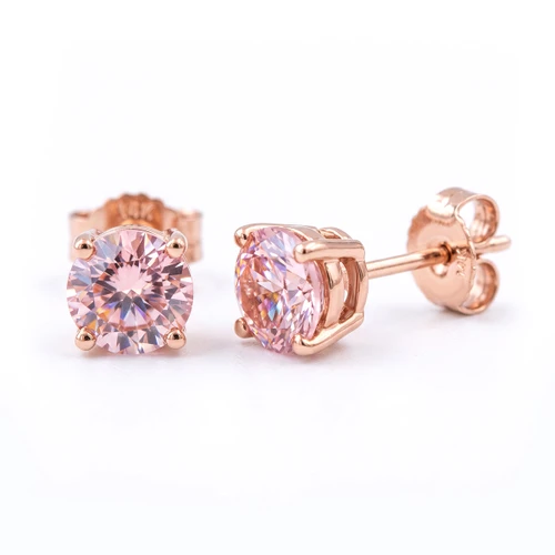 1 Carat Lab Grown Fancy Pink Diamond Stud Earrings 14k Rose Gold
