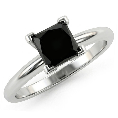 1.5ct Princess Cut Black Diamond Solitaire Engagement Ring
