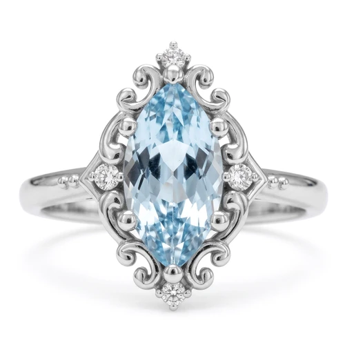 Marquise Cut Aquamarine Diamond Vintage Engagement Ring