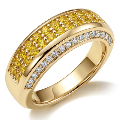 Yellow Sapphire and Diamond Men's Statement Wedding Ring 14k Yellow Gold