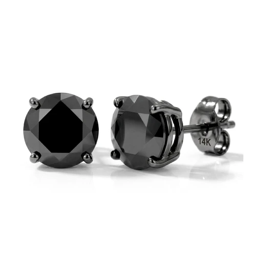 Large Black Diamond 14k Black Gold Stud Earrings