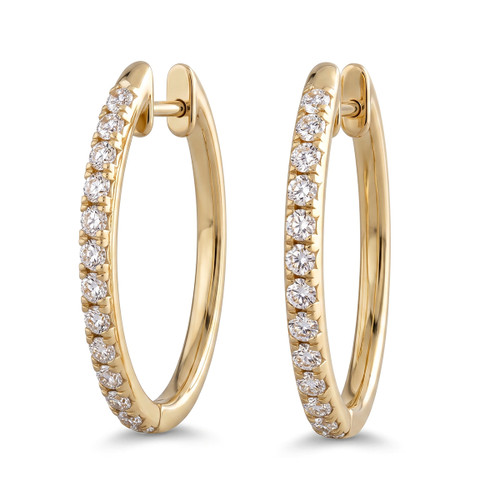 One Carat Fine Diamond Hoop Earrings 14k Yellow Gold