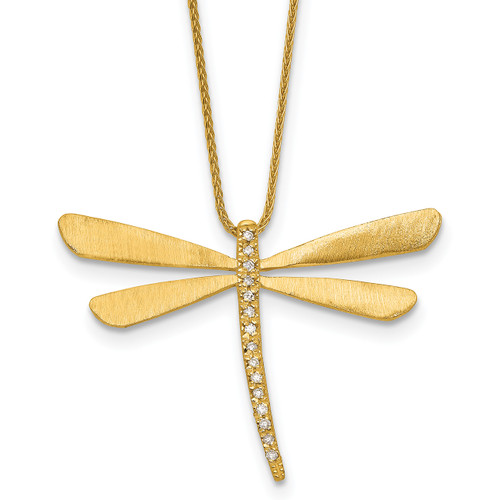Diamond Dragonfly 14k Satin Yellow Gold Pendant 17" Necklace