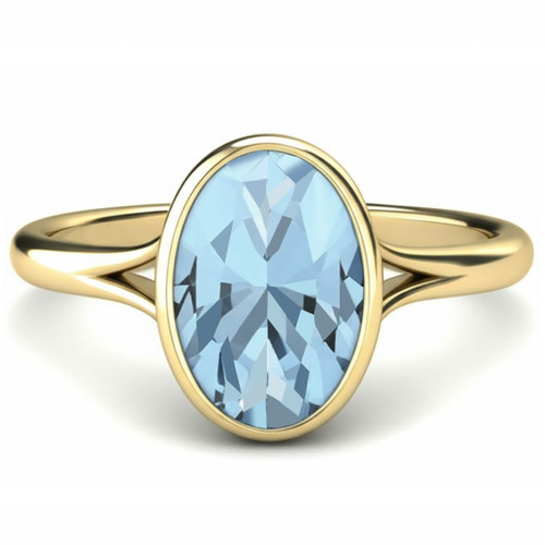 Bezel-Set Oval Blue Aquamarine Solitaire Engagement Ring 14k Yellow Gold