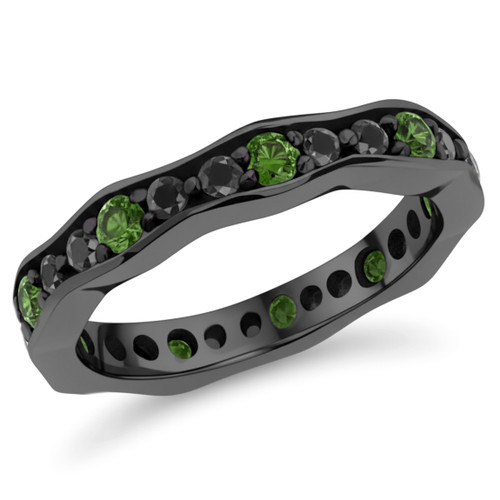 Fancy Green and Black Diamond Eternity Wedding Ring 14k Black Gold