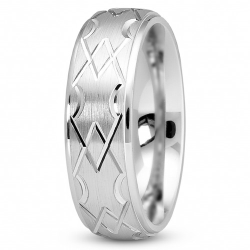 Men's Art Deco Platinum Wedding Band Comfort Engraved Ring