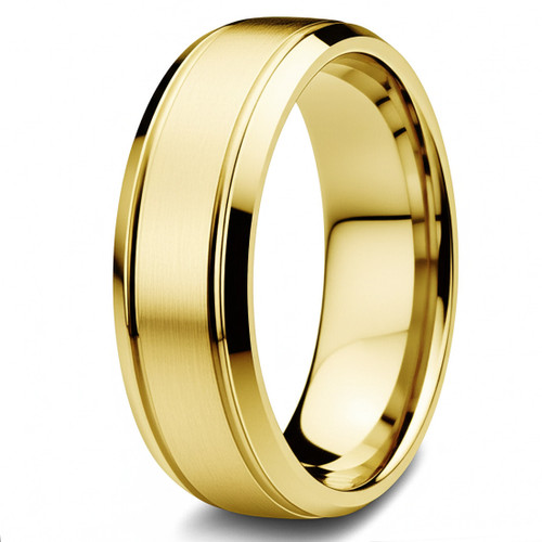 Beveled Wedding Band Satin and Polished 18k Yellow Gold Men's Ring