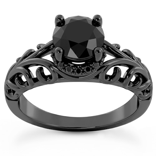 Nature-Inspired 2ct Black Diamond Engagement Ring 14k Black Gold