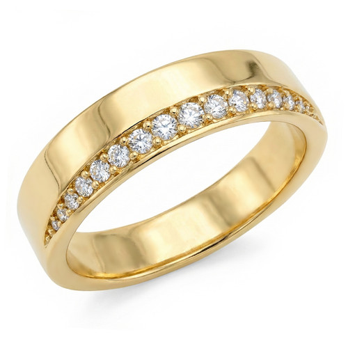 Unique Men's Diamond Edge Wedding Band 14k Yellow Gold Ring