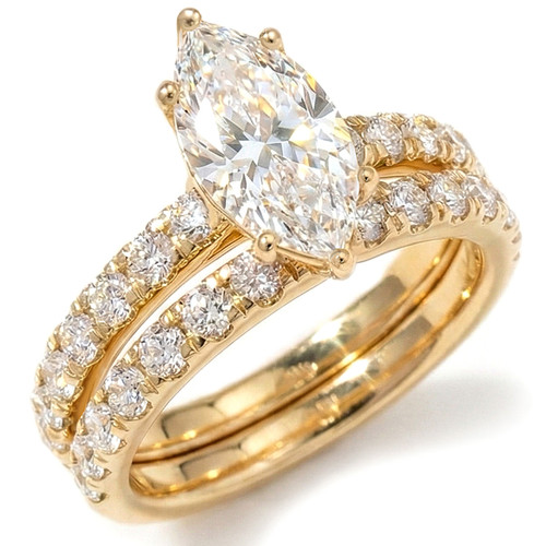Marquise Cut Lab Grown Diamond Engagement and Wedding Ring Set 14k Yellow Gold