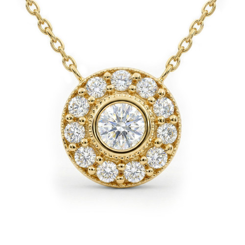 Diamond Disc Pendant Necklace 14k Yellow Gold Chain