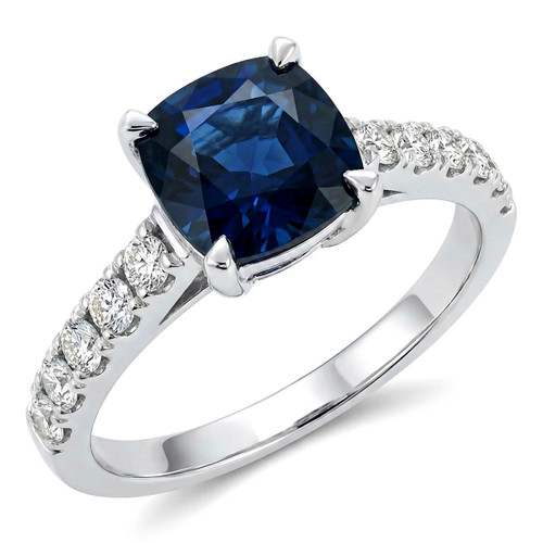 Cushion Cut Ceylon Blue Sapphire and Diamond Engagement Ring
