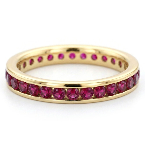 Fine Channel-Set Ruby Eternity Wedding Band 14k Yellow Gold Ring