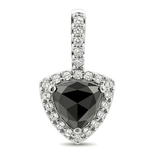 Triangular Fancy Black Diamond Halo Pendant 14k Gold