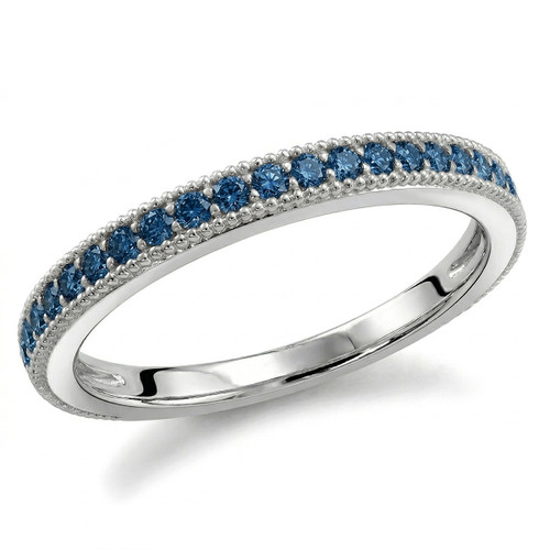 Fancy Blue Diamond Wedding Band Vintage Inspired Ring With Milgrain