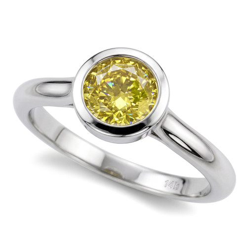 Lab Grown Canary Yellow Diamond Solitaire Engagement Ring Bezel-Set