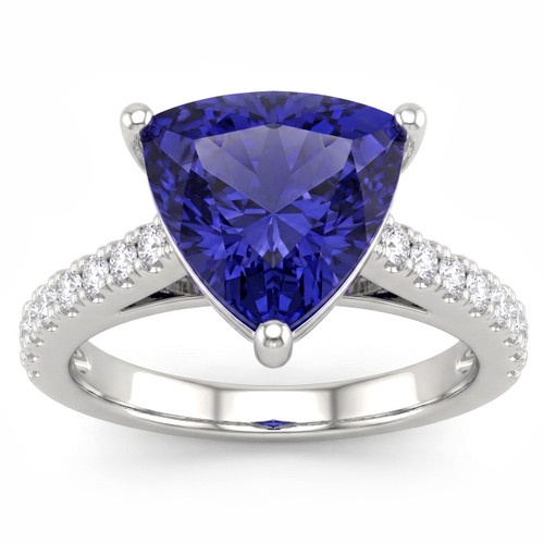 Triangular Tanzanite and Diamond Engagement Ring Filigree Design