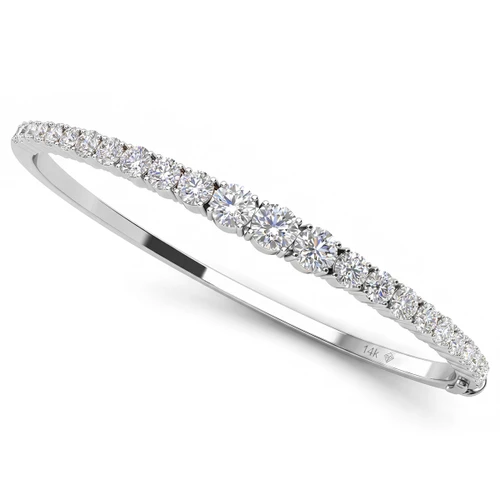 3 1/2 Carat Tapered Diamond Bangle Hinged Bracelet 14k White Gold
